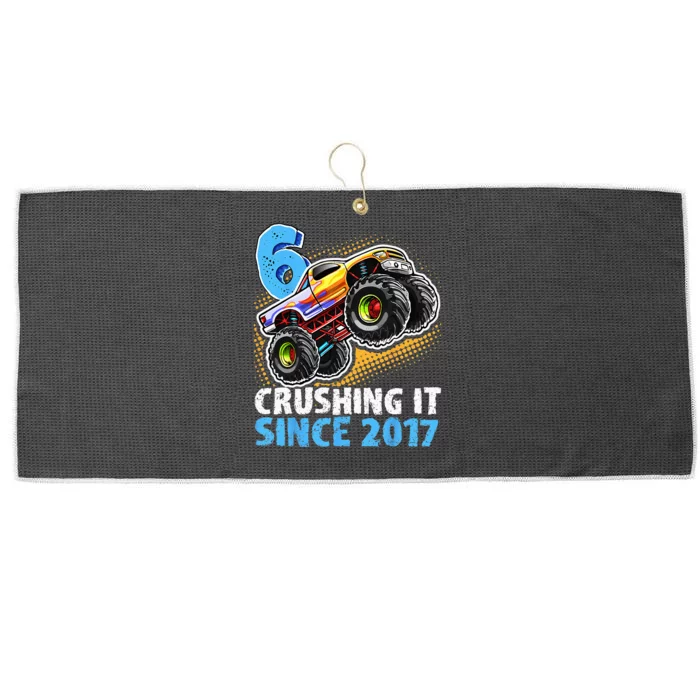 6 Crushing It Since 2017 Monster Truck 6th Birthday Large Microfiber Waffle Golf Towel