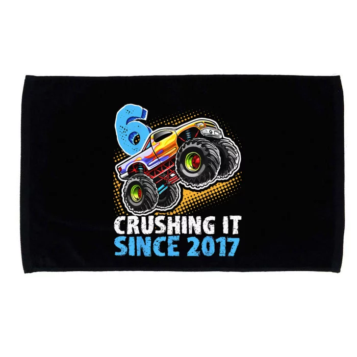 6 Crushing It Since 2017 Monster Truck 6th Birthday Microfiber Hand Towel