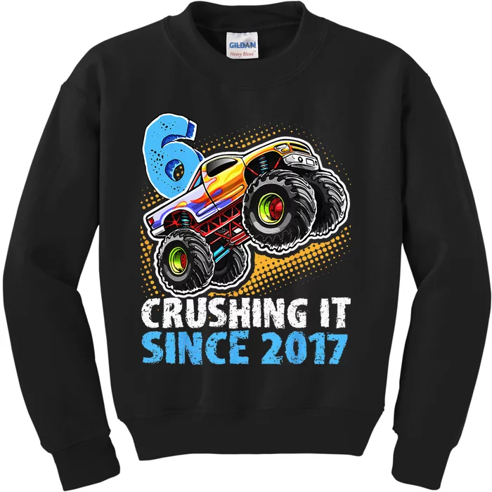 6 Crushing It Since 2017 Monster Truck 6th Birthday Kids Sweatshirt