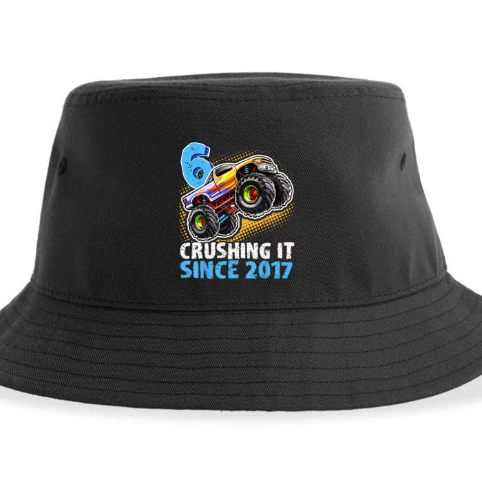 6 Crushing It Since 2017 Monster Truck 6th Birthday Sustainable Bucket Hat