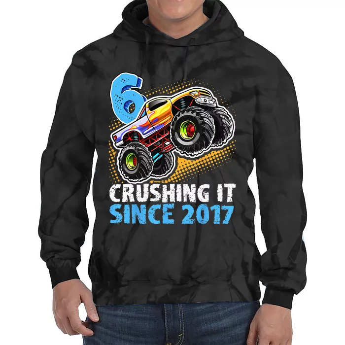 6 Crushing It Since 2017 Monster Truck 6th Birthday Tie Dye Hoodie