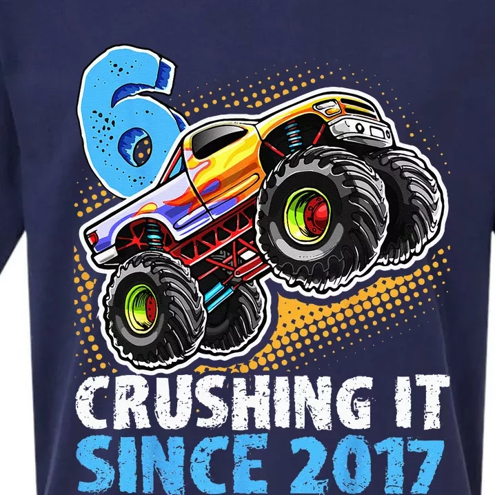 6 Crushing It Since 2017 Monster Truck 6th Birthday Sueded Cloud Jersey T-Shirt