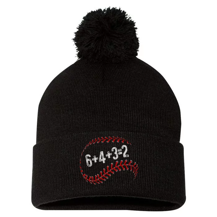 6+4+3=2 Double Play Baseball Player Fun Baseball Saying Pom Pom 12in Knit Beanie