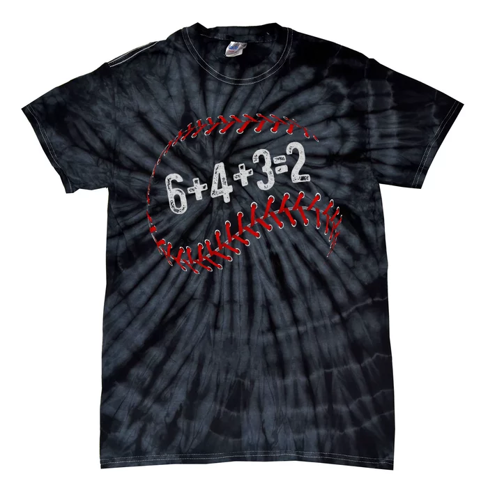 6+4+3=2 Double Play Baseball Player Fun Baseball Saying Tie-Dye T-Shirt