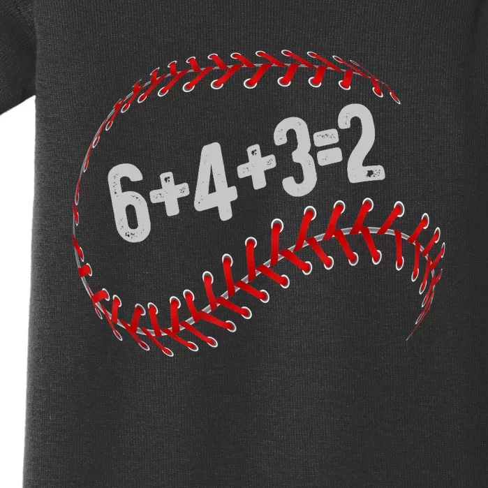 6+4+3=2 Double Play Baseball Player Fun Baseball Saying Baby Bodysuit