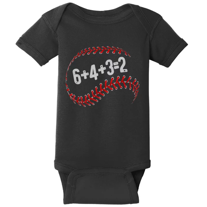 6+4+3=2 Double Play Baseball Player Fun Baseball Saying Baby Bodysuit