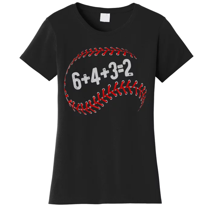 6+4+3=2 Double Play Baseball Player Fun Baseball Saying Women's T-Shirt