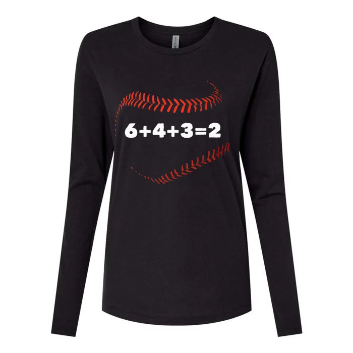 6+4+3=2 Double Play Baseball Player Gift Baseball Saying Womens Cotton Relaxed Long Sleeve T-Shirt