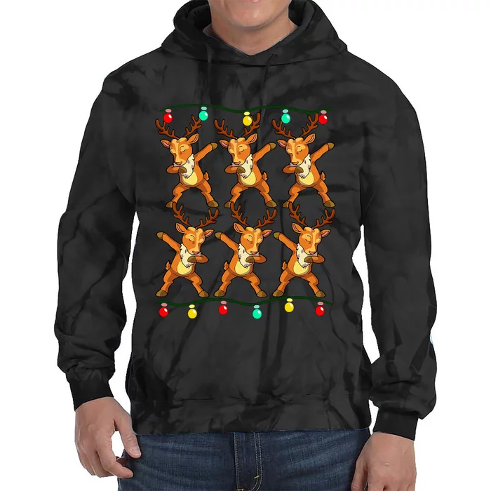 6 Dabbing Reindeer Xmas Lights Christmas Tie Dye Hoodie