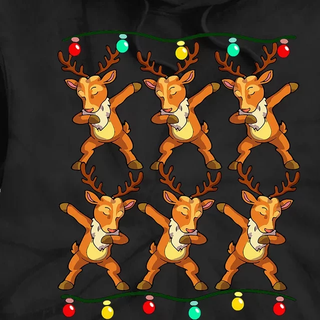 6 Dabbing Reindeer Xmas Lights Christmas Tie Dye Hoodie