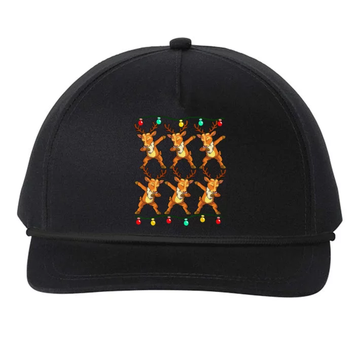 6 Dabbing Reindeer Xmas Lights Christmas Snapback Five-Panel Rope Hat