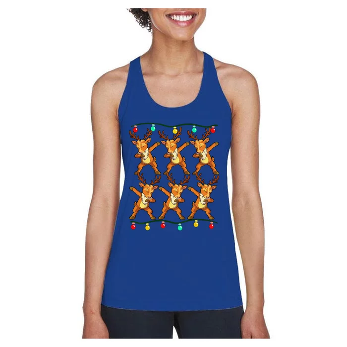 6 Dabbing Reindeer Xmas Lights Christmas Women's Racerback Tank