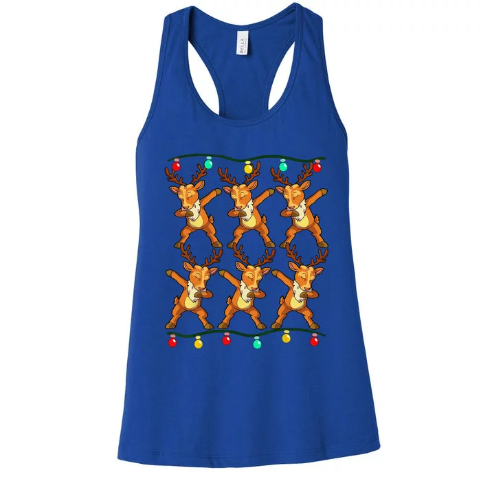 6 Dabbing Reindeer Xmas Lights Christmas Women's Racerback Tank