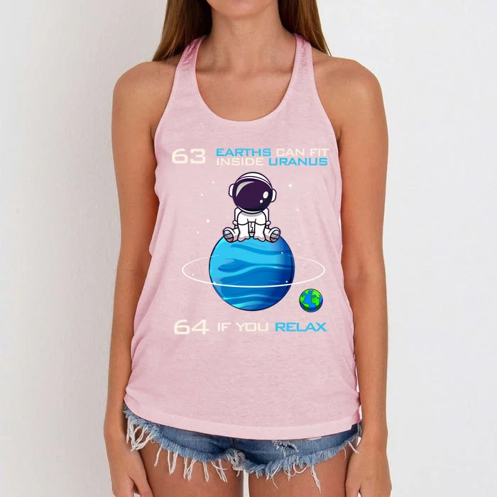 63 Earths Can Fit Inside Uranus Funny Astronomy Space Gift Women's Knotted Racerback Tank