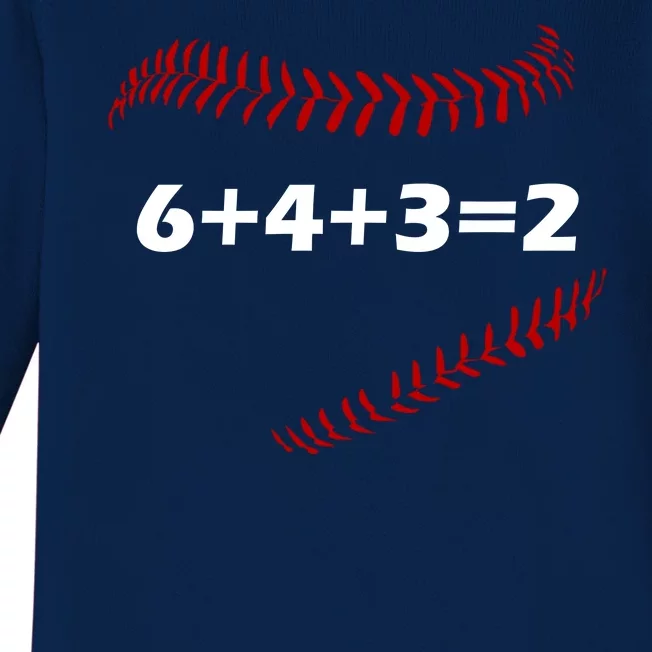 6+4+3=2 Funny Baseball Double Play Baby Long Sleeve Bodysuit