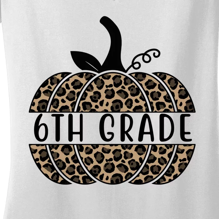 6th Grade Leopard Pumpkin Women's V-Neck T-Shirt