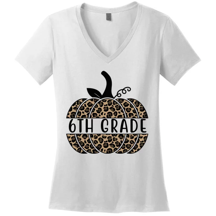 6th Grade Leopard Pumpkin Women's V-Neck T-Shirt