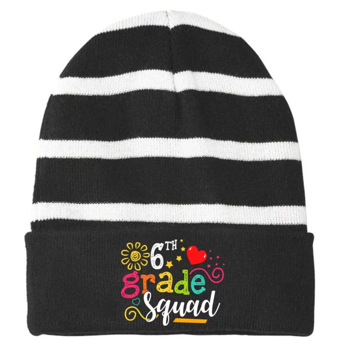 6th Grade Squad Student Teacher Gift Back To School Striped Beanie with Solid Band