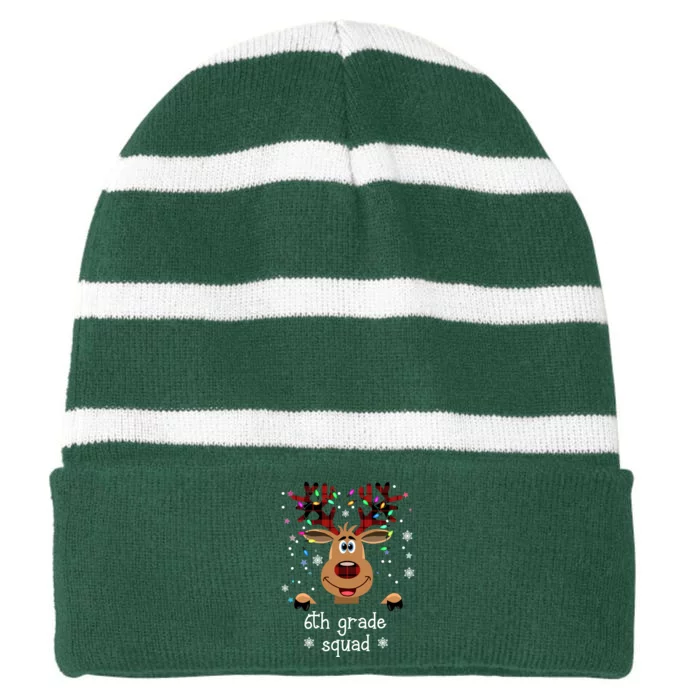 6th Grade Squad Reindeer Christmas Striped Beanie with Solid Band