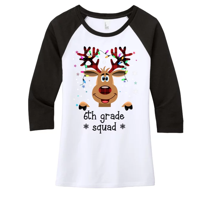 6th Grade Squad Reindeer Christmas Women's Tri-Blend 3/4-Sleeve Raglan Shirt