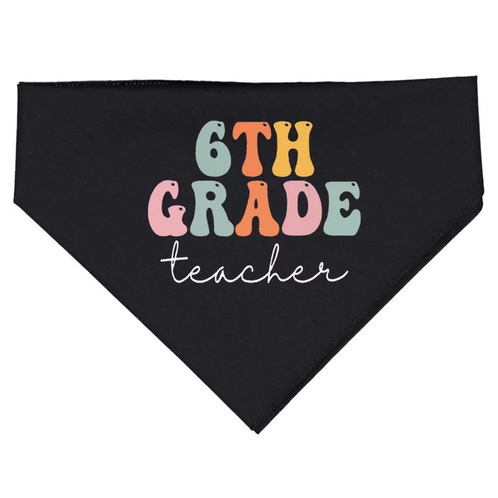 6th Grade Teacher Retro Groovy Vintage First Day Of School USA-Made Doggie Bandana