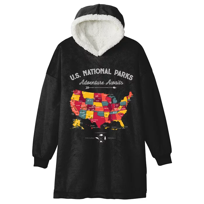 63 National Parks Map US Park Retro Vintage Camping Hiking Hooded Wearable Blanket