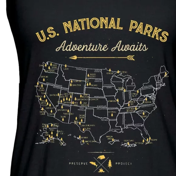 62 National Parks Map Gifts US Park Camping Ladies Essential Flowy Tank