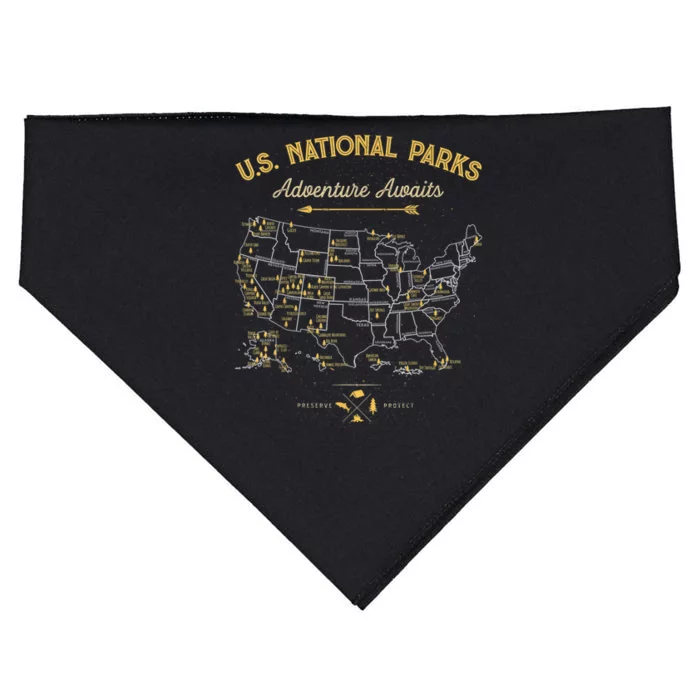 62 National Parks Map Gifts US Park Vintage Camping Hiking USA-Made Doggie Bandana