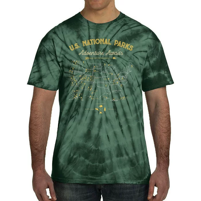 63 National Parks Map US Park Retro Vintage Camping Hiking Tie-Dye T-Shirt