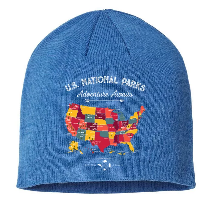 63 National Parks Map US Park Retro Vintage Camping Hiking 8 1/2in Sustainable Knit Beanie