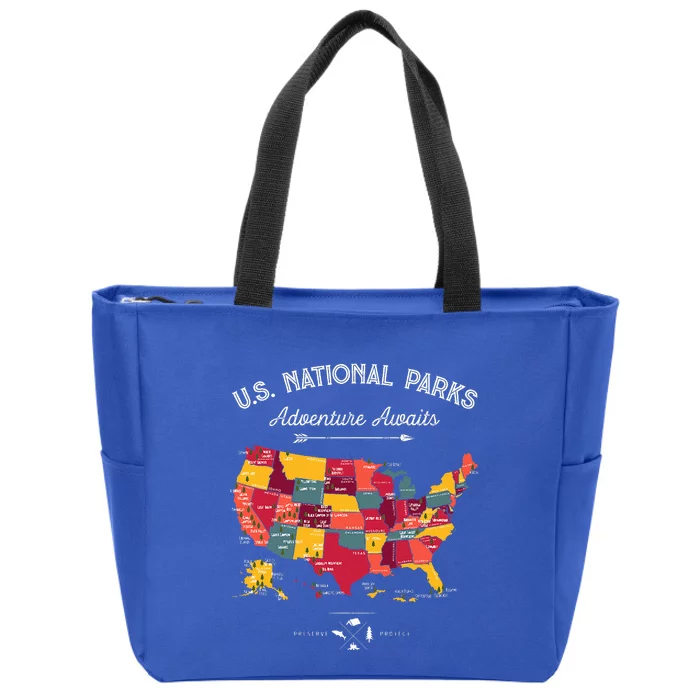 63 National Parks Map US Park Retro Vintage Camping Hiking Zip Tote Bag