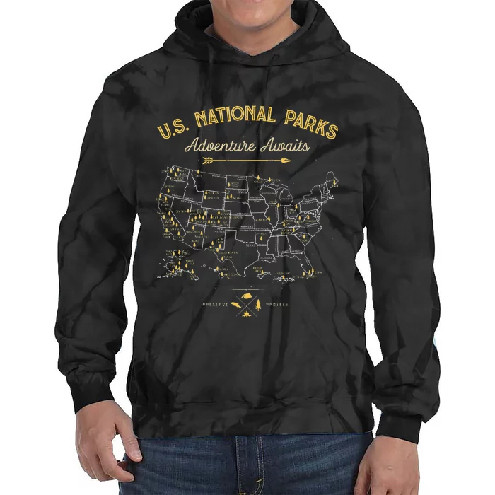 63 National Parks Map US Park Camping Hiking Tie Dye Hoodie