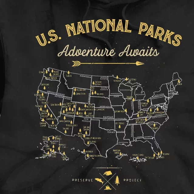 63 National Parks Map US Park Camping Hiking Tie Dye Hoodie