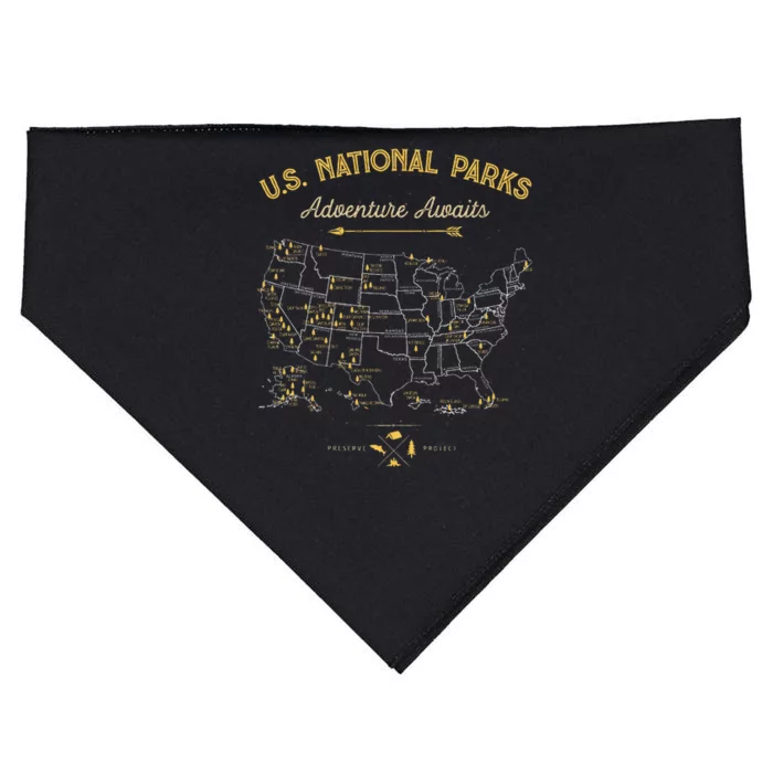 62 National Parks Map Us Park Vintage Camping Hiking USA-Made Doggie Bandana