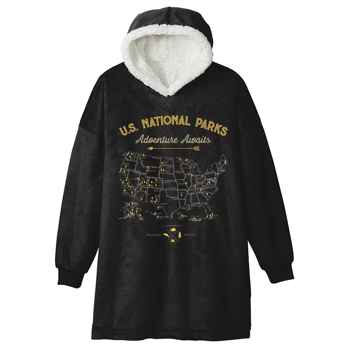 62 National Parks Map Us Park Vintage Camping Hiking Hooded Wearable Blanket