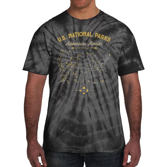 62 National Parks Map Us Park Vintage Camping Hiking Tie-Dye T-Shirt