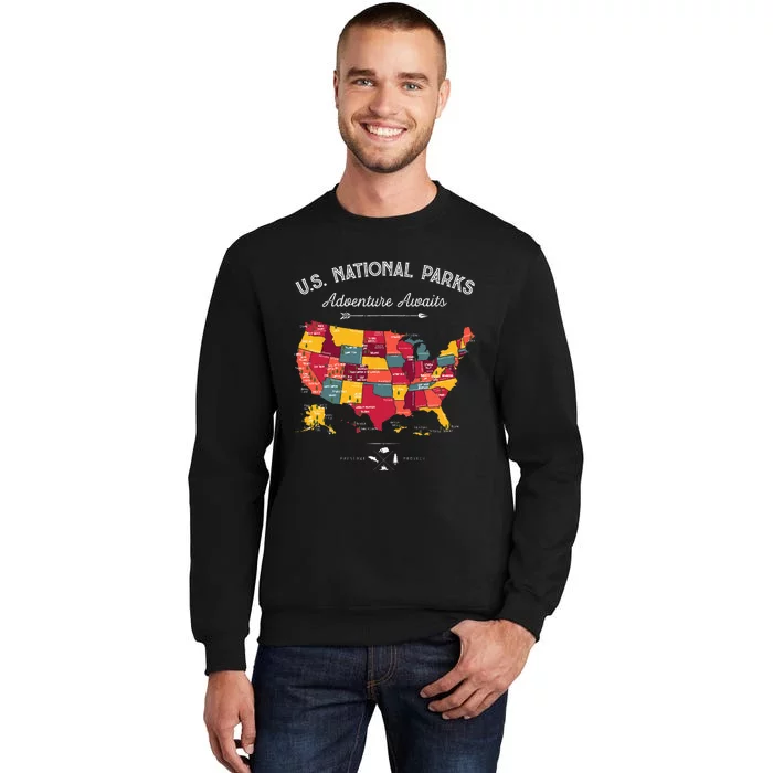 63 National Parks Map US Park Retro Vintage Camping Hiking Sweatshirt