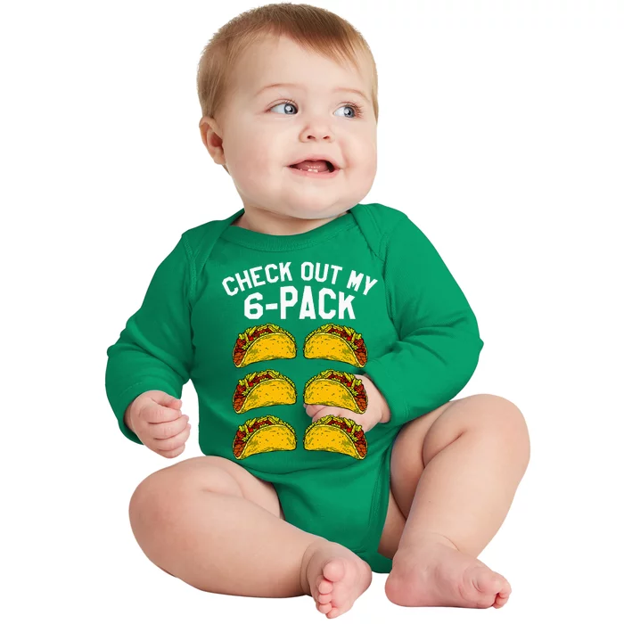 6 Pack Fitness Taco Funny Mexican Gym Top for Taco Lovers Baby Long Sleeve Bodysuit