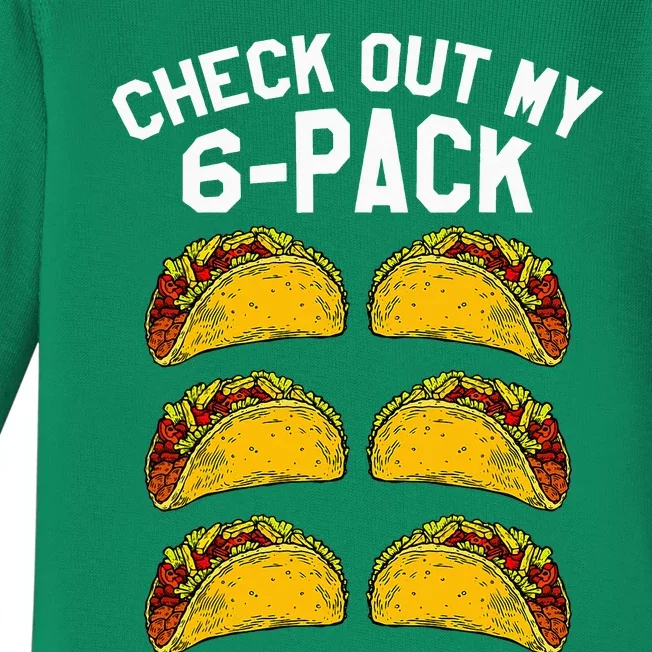 6 Pack Fitness Taco Funny Mexican Gym Top for Taco Lovers Baby Long Sleeve Bodysuit