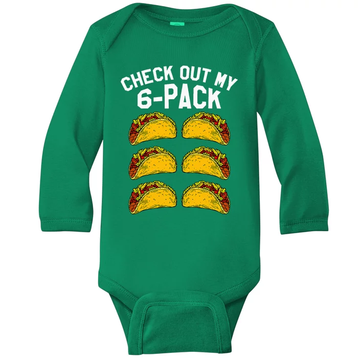 6 Pack Fitness Taco Funny Mexican Gym Top for Taco Lovers Baby Long Sleeve Bodysuit