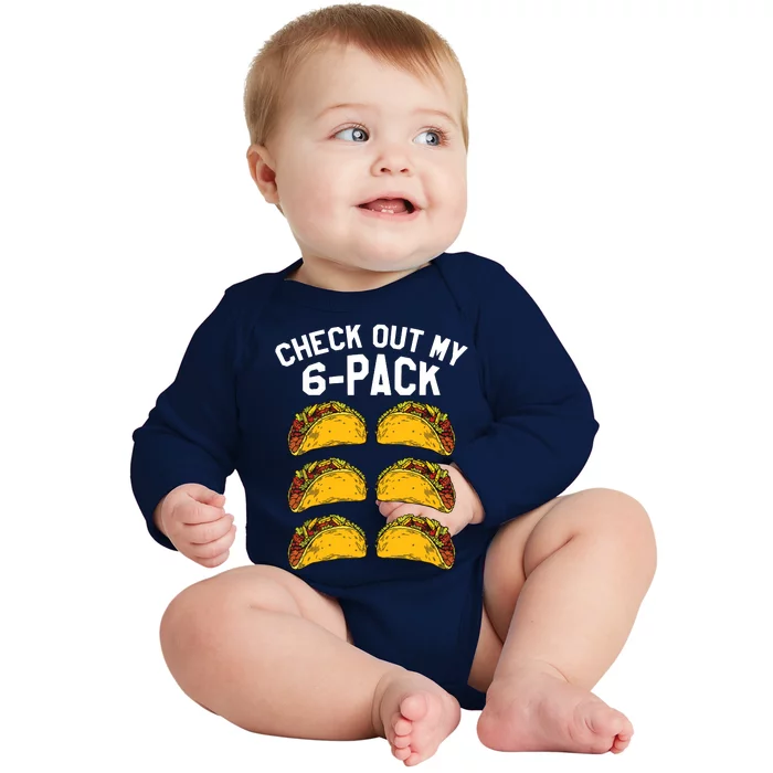 6 Pack Fitness Taco Funny Mexican Gym Top For Taco Lovers Baby Long Sleeve Bodysuit