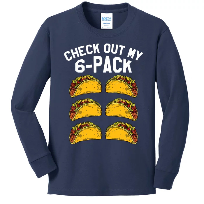 6 Pack Fitness Taco Funny Mexican Gym Top For Taco Lovers Kids Long Sleeve Shirt