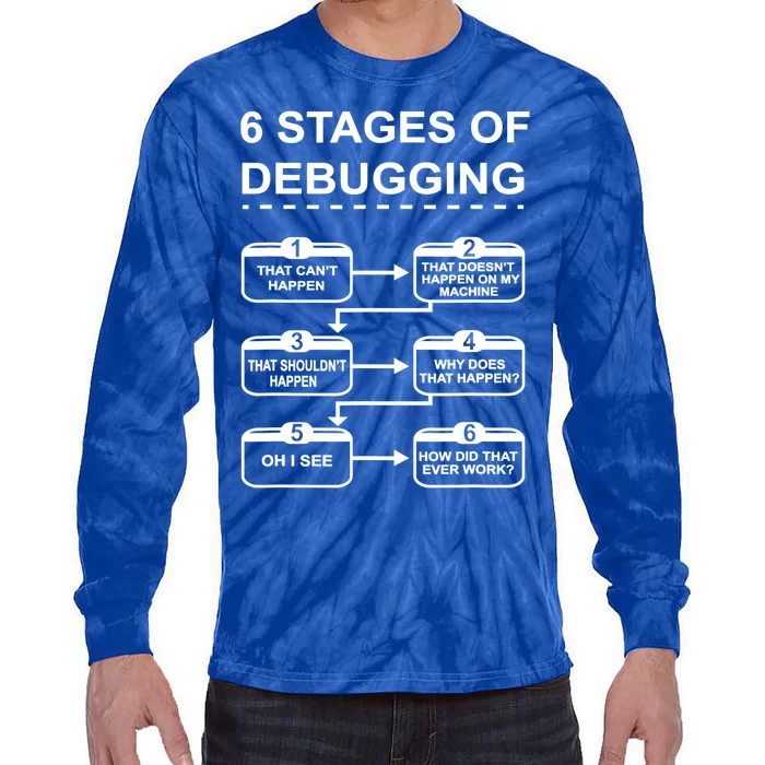 6 Stages Of Debugging Design Programming Computer Science Gift Tie-Dye Long Sleeve Shirt