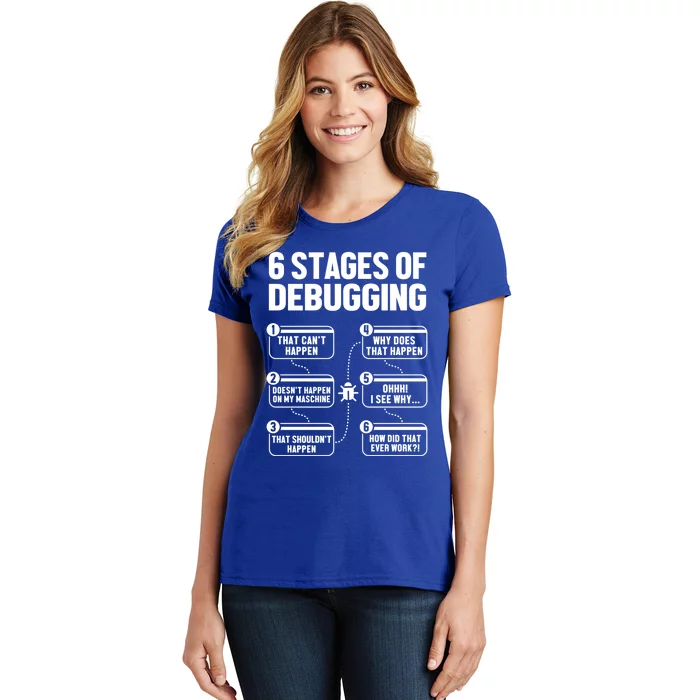 6 Stages Of Debugging Full Stack Coder Software Developer Gift Women's T-Shirt