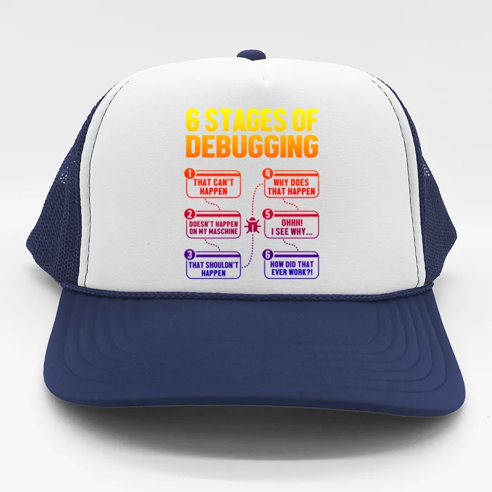 6 Stages Of Debugging Full Stack Coder Software Developer Gift Trucker Hat