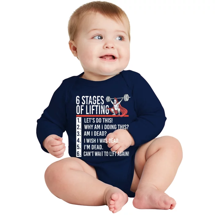 6 Stages Of Lifting For Powerlifter And Bodybuilder Gift Baby Long Sleeve Bodysuit