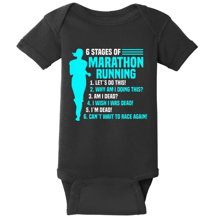 6 stages of marathon running for Runner Baby Bodysuit