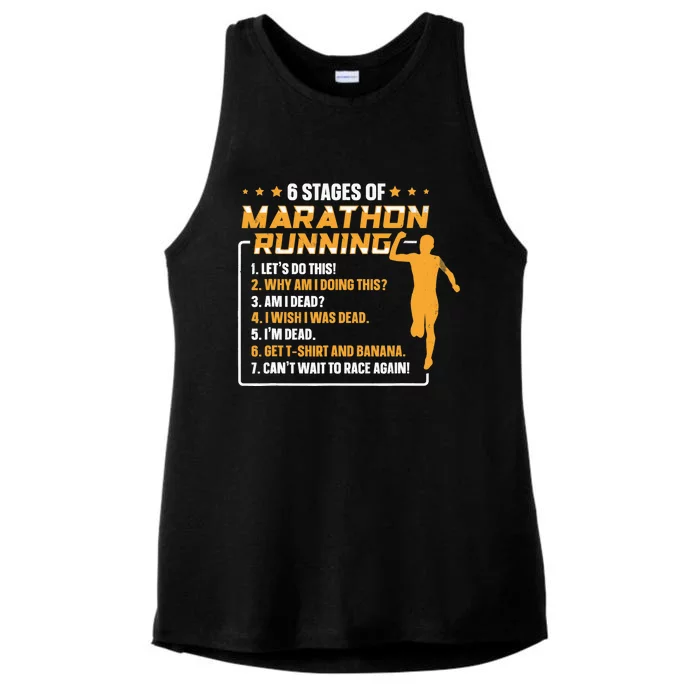 6 Stages Of Marathon Running Funny Marathon Runner Ladies Tri-Blend Wicking Tank