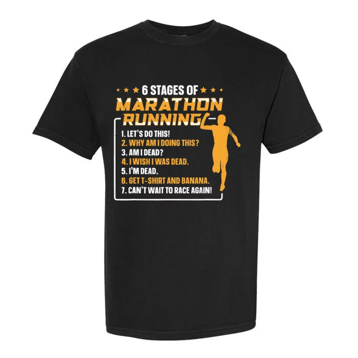 6 Stages Of Marathon Running Funny Marathon Runner Garment-Dyed Heavyweight T-Shirt