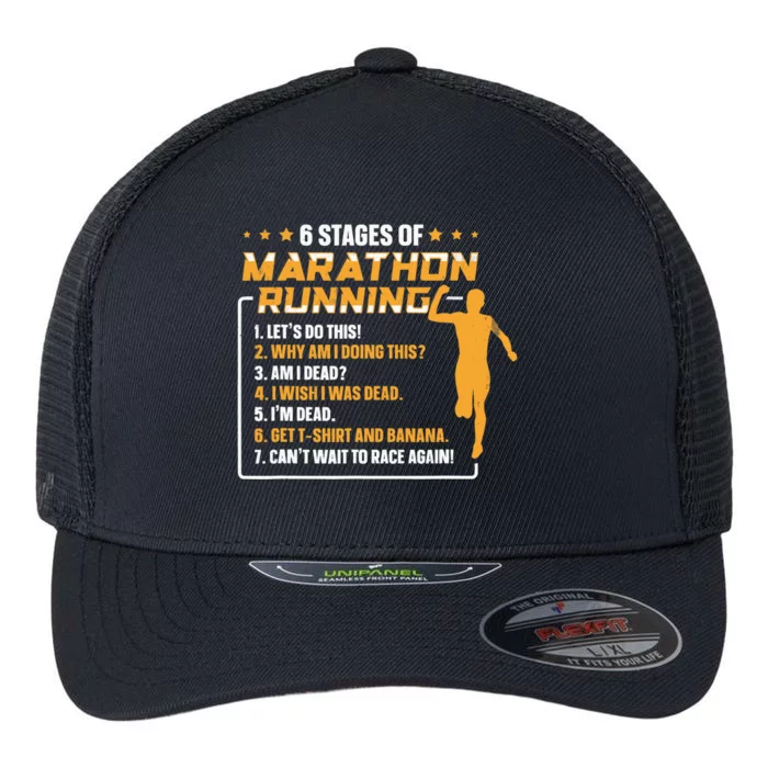 6 Stages Of Marathon Running Funny Marathon Runner Flexfit Unipanel Trucker Cap